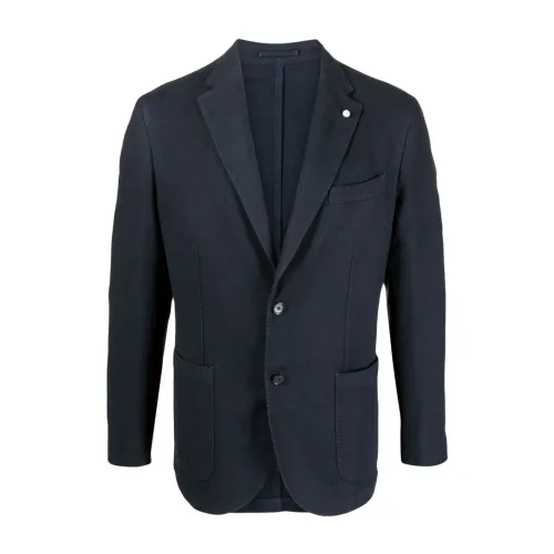 Luigi Bianchi Mantova , Blue Cotton Blend Jacket with Notched Lapels ,Blue male, Sizes: