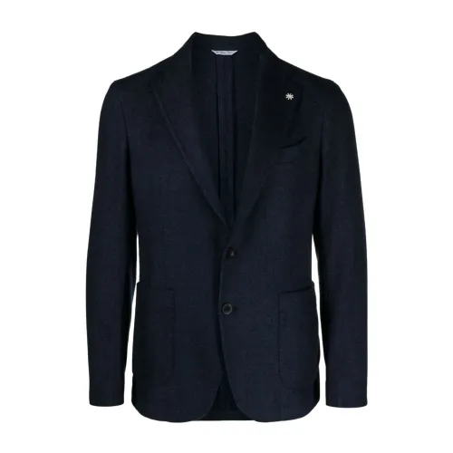 Luigi Bianchi Mantova , Blue Single-Breasted Jacket with Logo Hardware ,Blue male, Sizes: