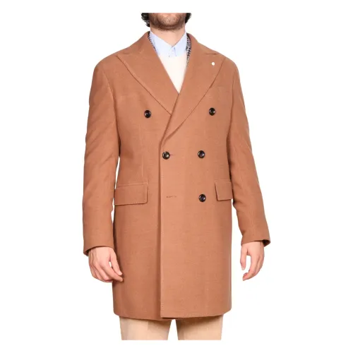 Luigi Bianchi Mantova , Double-Breasted Coat 14.5 Micron ,Brown male, Sizes: