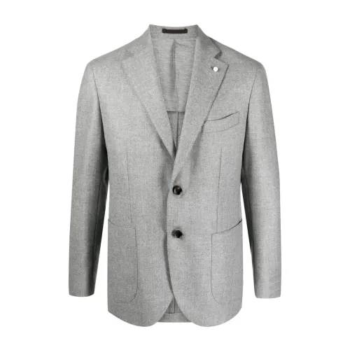 Luigi Bianchi Mantova , Grey Wool Blend Blazer with Brooch Detail ,Gray male, Sizes: