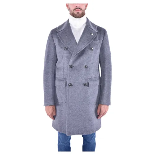 Luigi Bianchi Mantova , Regular Double-Breasted Tailored Coat ,Gray male, Sizes: