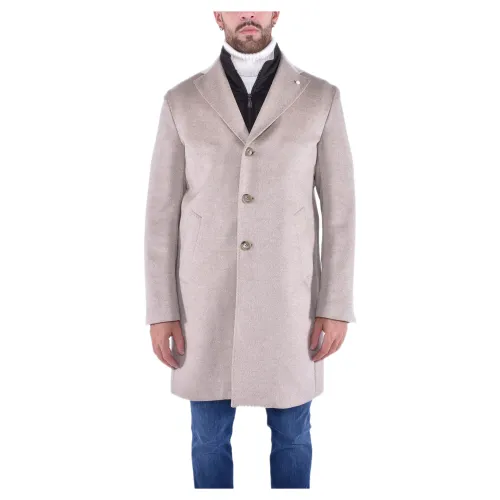 Luigi Bianchi Mantova , Regular Tailored Coat with Detachable Chest Piece ,Beige male, Sizes: