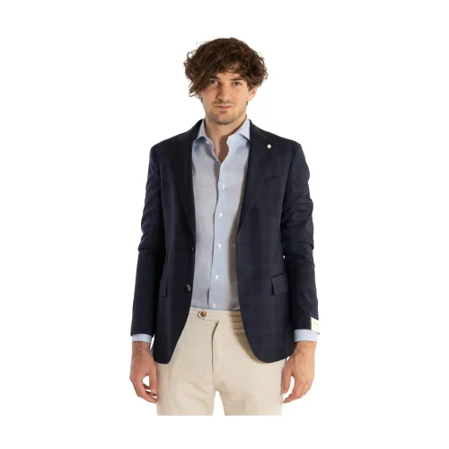 Luigi Bianchi Mantova , Sartoria Windowed jacket ,Blue male, Sizes: