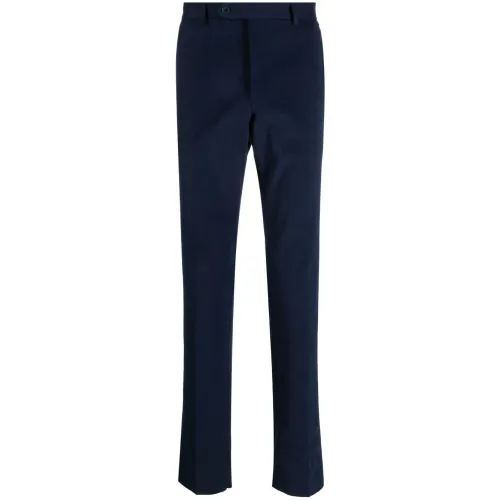 Luigi Bianchi Mantova , Slim-Cut Navy Blue Cotton Trousers ,Blue male, Sizes: