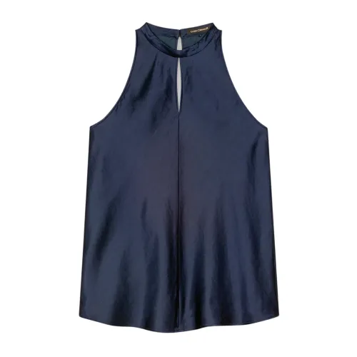 Luisa Cerano , Satin Top with Stand Collar and Cut-outs ,Blue female, Sizes: