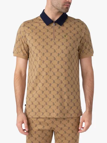 LUKE 1977 Henderson Zip Neck Polo Shirt - Caramel - Male