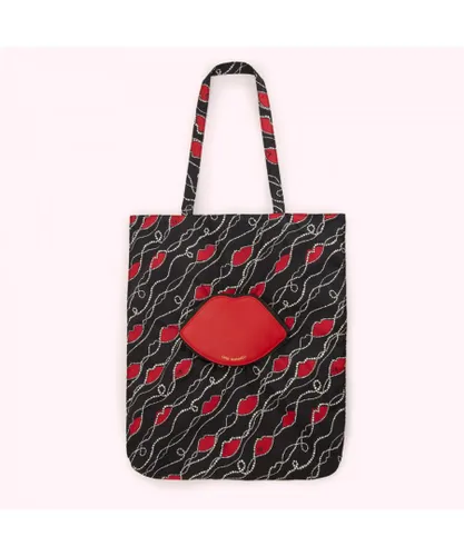 Lulu Guinness Womens BLACK AND RED PEARLY LIP PRINT FOLDAWAY SHOPPER - Multicolour - One Size