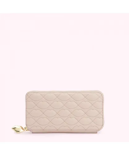 Lulu Guinness Womens PEBBLE PINK LIP QUILTED LEATHER TANSY WALLET - Beige - One Size