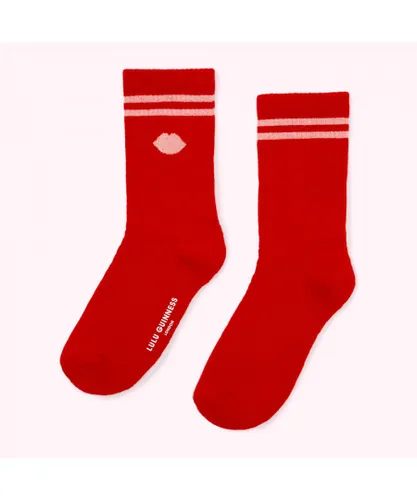 Lulu Guinness Womens RED LIP BLOT RIBBED ANKLE SOCKS Cotton - One