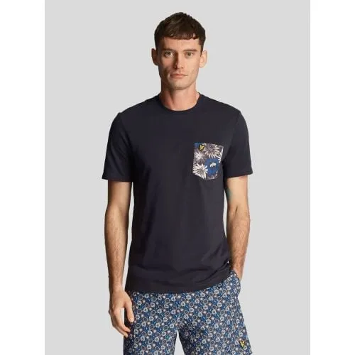 Lyle and Scott Mens Dark Navy Floral Print Pocket T-Shirt