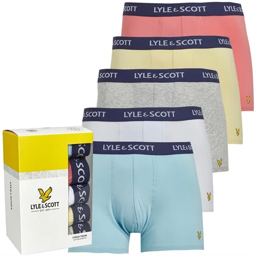 Lyle And Scott Vintage Mens Miller Five Pack Boxers Cool Blue/Tea Rose/White/French Vanilla/Light Grey Marl