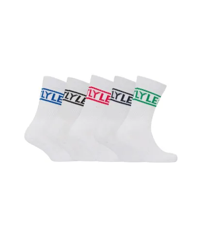 Lyle & Scott 5 Pack Mens Ray Contrast Logo Tubular Sock in White Fabric