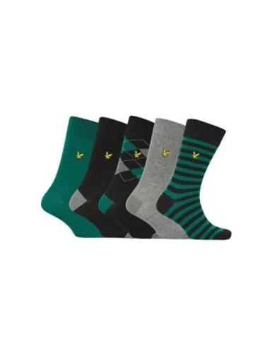 Lyle & Scott Mens 5pk Assorted Cotton Rich Socks - Green Mix, Green Mix