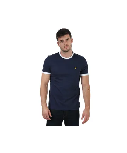 Lyle & Scott Mens And Ringer T-Shirt in Navy-White Cotton