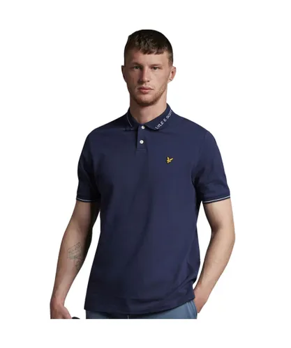 Lyle & Scott Mens Branded Ringer Polo Shirt in Navy Cotton