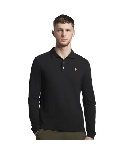 Lyle & Scott Mens Long Sleeve Collared Polo Shirt - Black Cotton