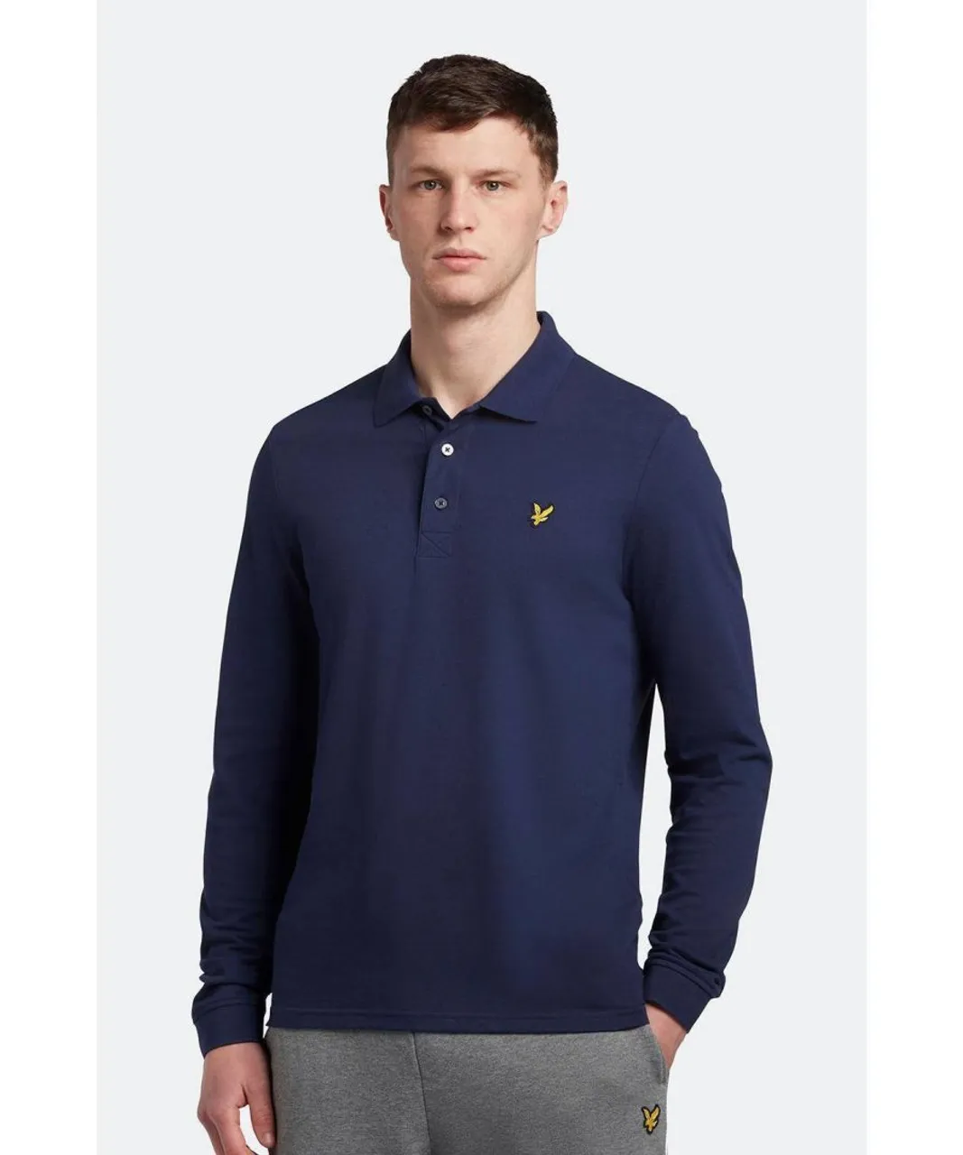 Lyle & Scott Mens Long Sleeve Polo Shirt in Navy - Marine Cotton