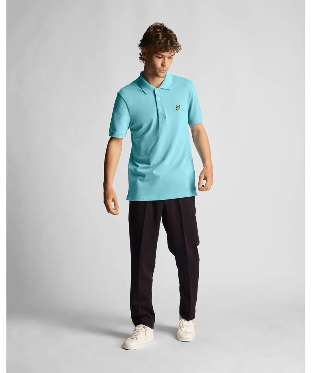 Lyle & Scott Mens Plain Polo Shirt in Blue Cotton