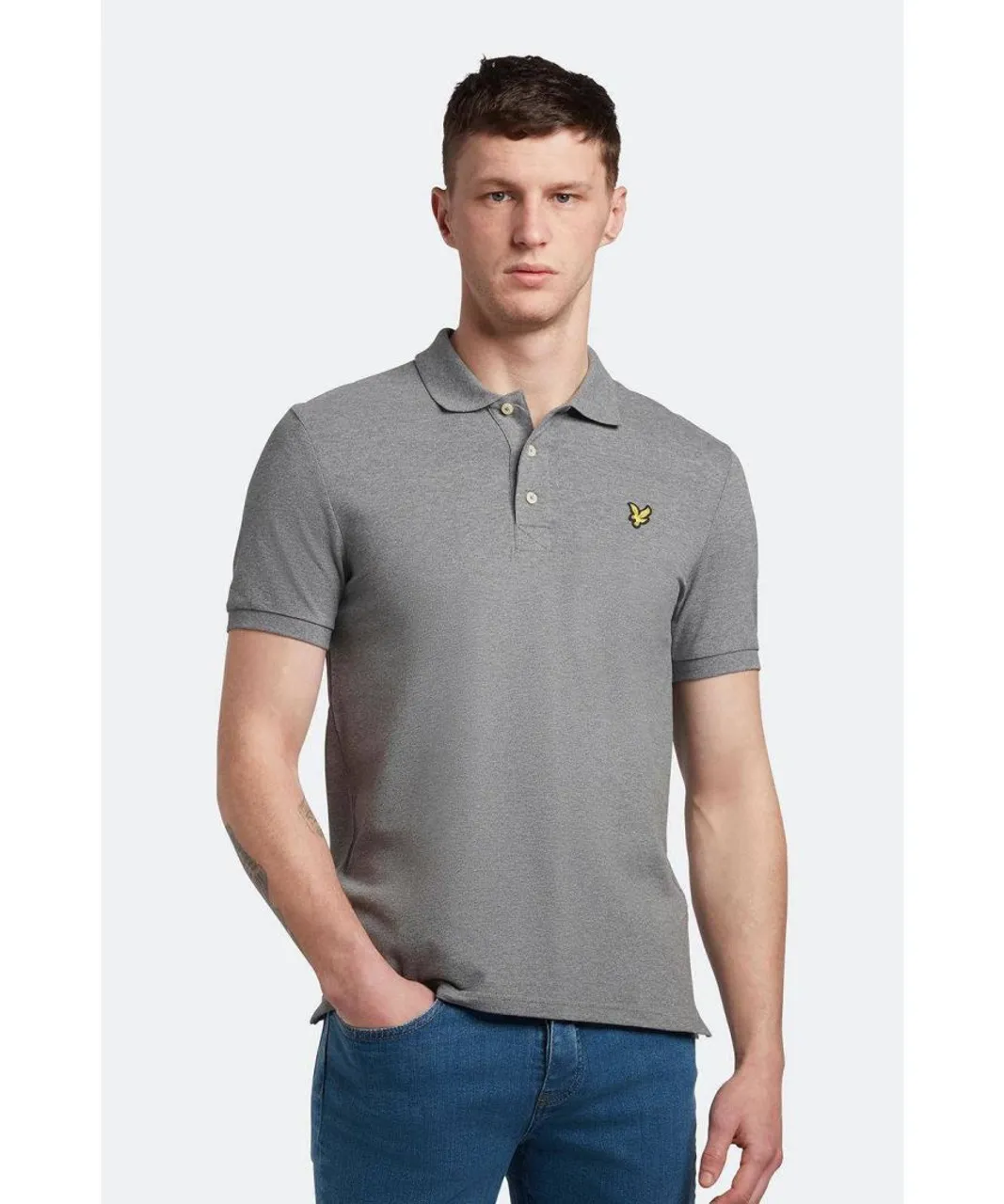 Lyle & Scott Mens Plain Polo Shirt in Grey Cotton
