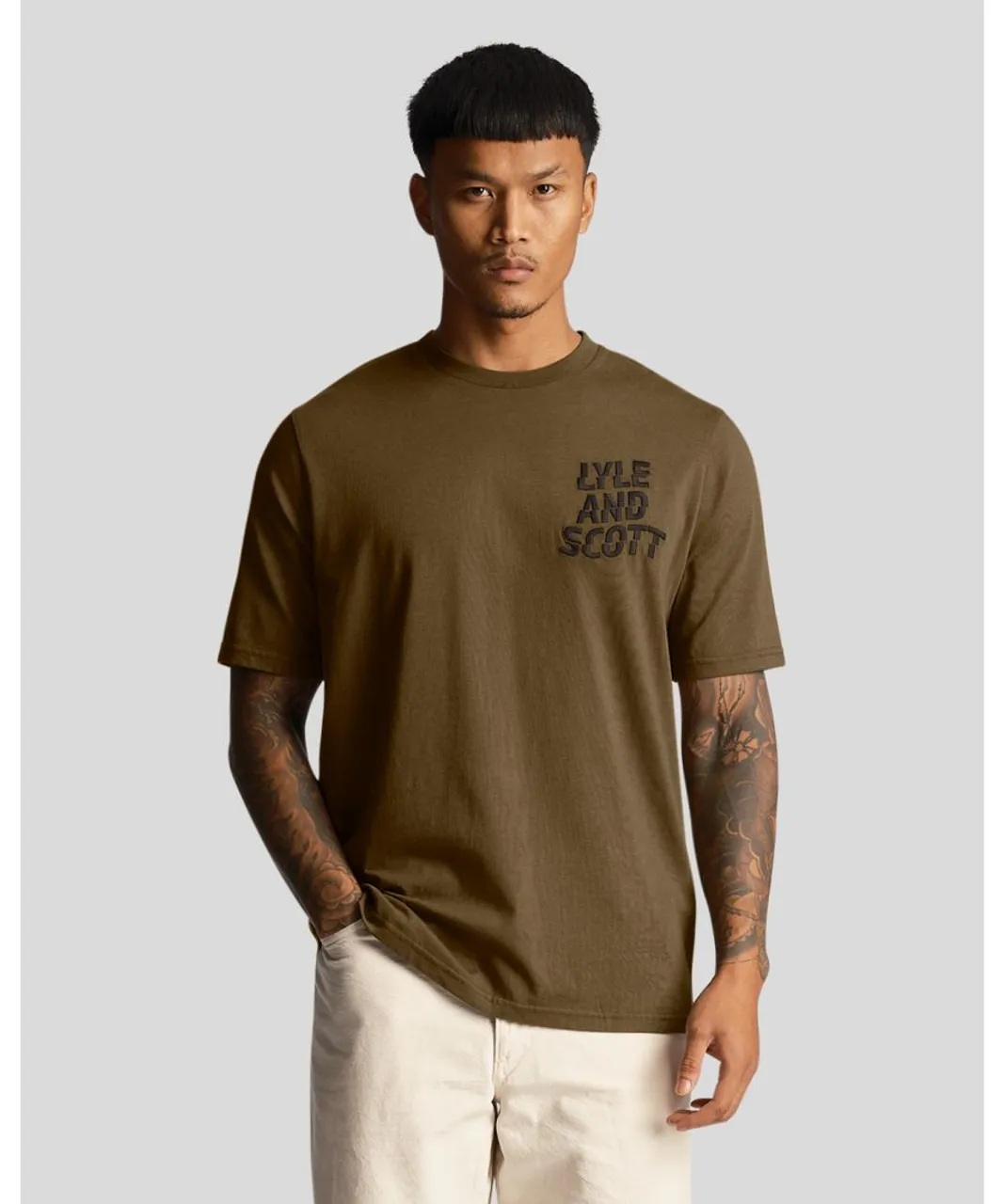 Lyle & Scott Mens Ripple Logo T-Shirt in Olive Cotton