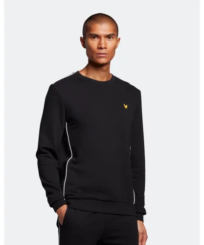 Lyle & Scott Mens Sports Crew Neck Jumper with Contrast Piping in Black Cotton