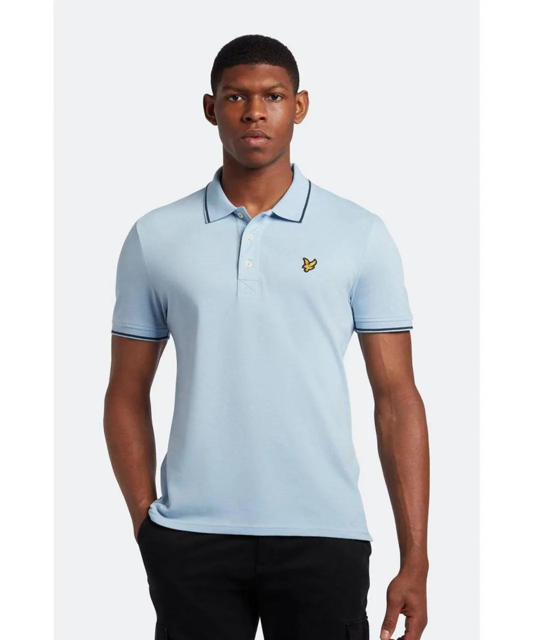 Lyle & Scott Mens Tipped Polo Shirt in Blue Cotton