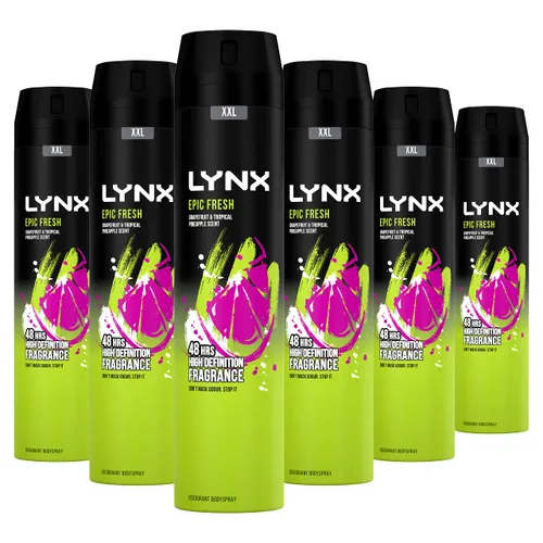 Lynx Epic Fresh Bodyspray pack of 6 48-hour high-definition