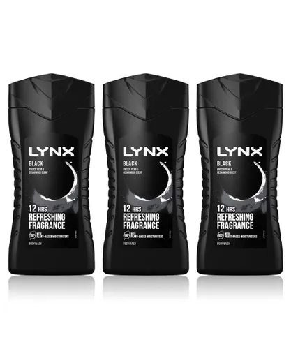 Lynx Mens Black 12-H Refreshing Fragrance Shower Gel Body Wash for Men 3x225ml - One Size