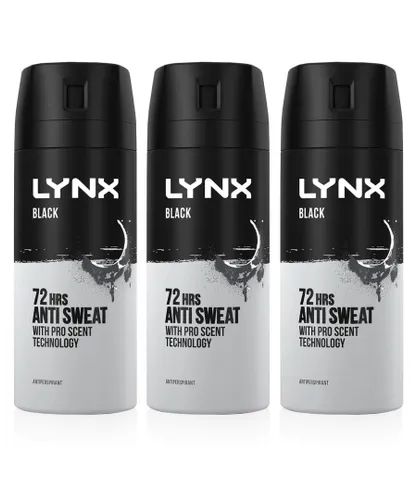 Lynx Mens Black 72 HRS Anti Sweat Anti-Perspirant Body Spray for Men, 3x150ml - Size 150 ml