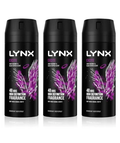 Lynx Mens Body Spray Excite 48-H High Definition Fragrance Deo For Men, 3x150ml - NA - Size 150 ml