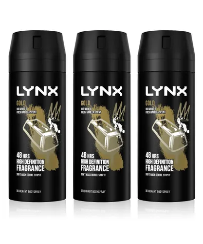 Lynx Mens Body Spray Gold 48-H High Definition Fragrance Deo For Men, 3x150ml - Size 150 ml