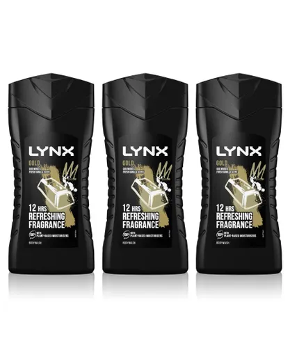 Lynx Mens Gold 12-H Refreshing Fragrance Shower Gel Body Wash for Men, 3x225ml - One Size