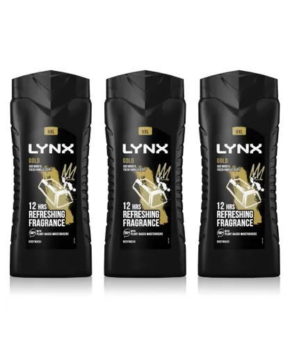 Lynx Mens Gold 12H Refreshing Fragrance Shower Gel Bodywash, 3x 500ml - One Size