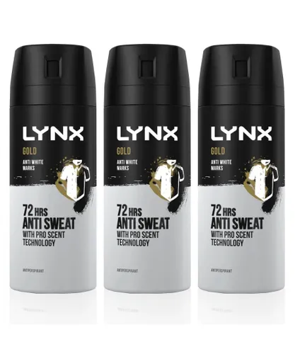 Lynx Mens Gold 72 HRS Anti Sweat Anti-Perspirant Body Spray for Men, 3x150ml - Size 150 ml