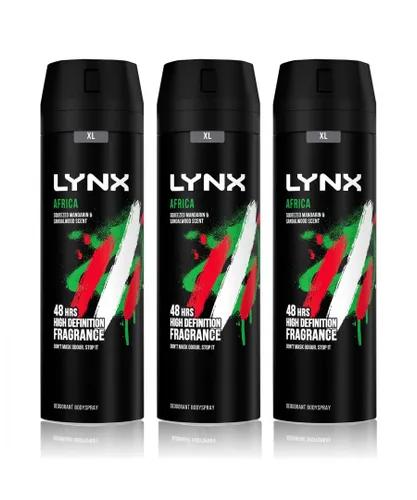 Lynx Mens XL Africa Body Spray 48H Fresh Mandarin & Sandalwood Scent Deo, 3x200ml - NA - One Size
