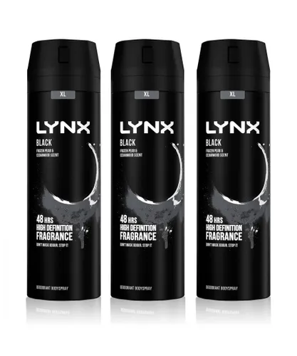 Lynx Mens XL Black 48H Fresh Frozen Pear & Cedarwood Scent Body Spray Deo, 3x200ml Felt - One Size