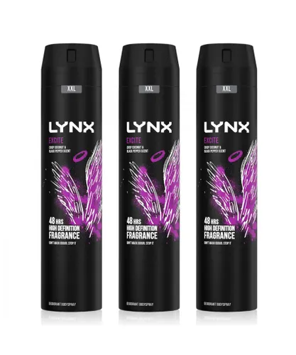 Lynx Mens XXL Excite 48-Hour High Definition Fragrance Body Spray Deodorant, 3x250ml - NA - One Size