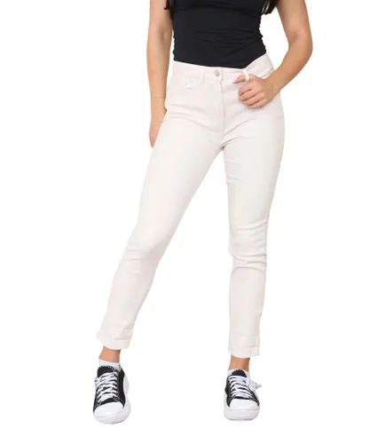 M&Co Womens High Rise Tapered Straight Leg Mom Jeans in Beige - Ecru Denim