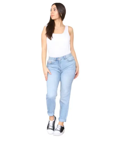 M&Co Womens High Rise Tapered Straight Leg Mom Jeans - Light Blue Denim