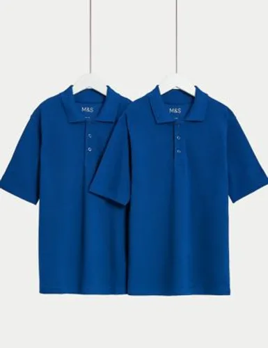 M&S 2pk Unisex Stain Resist School Polo Shirts (2-18 Yrs) - 15-16 - Royal Blue, Royal Blue,Gold,Bottle Green,White,Blue