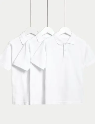 M&S 3pk Unisex Stain Resist School Polo Shirts (2-18 Yrs) - 16-17 - White, White,Yellow,Red,Blue
