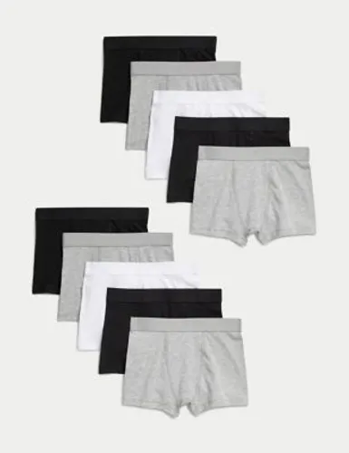 M&S Boys 10pk Cotton With Stretch Trunks (5-16 Yrs) - 6-7 Y - Black, Black