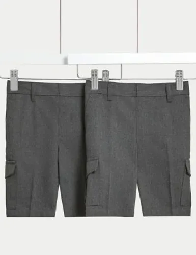 M&S Boys 2-Pack Cargo School Shorts (2-14 Yrs) - 3-4 Y - Grey, Grey
