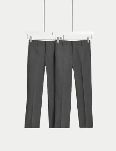 M&S Boys 2-Pack Slim Leg Slim Waist School Trousers (2-18 Yrs) - 3-4 Y - Grey, Grey,Black