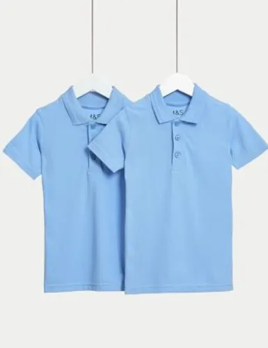 M&S Boys 2-Pack Slim Stain Resist School Polo Shirts (2-16 Yrs) - 4-5 Y - Blue, Blue,White
