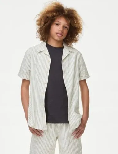 M&S Boys 2pc Pure Cotton Striped Shirt & T-Shirt Set (6-16 Yrs) - 7-8 Y - Cream Mix, Cream Mix