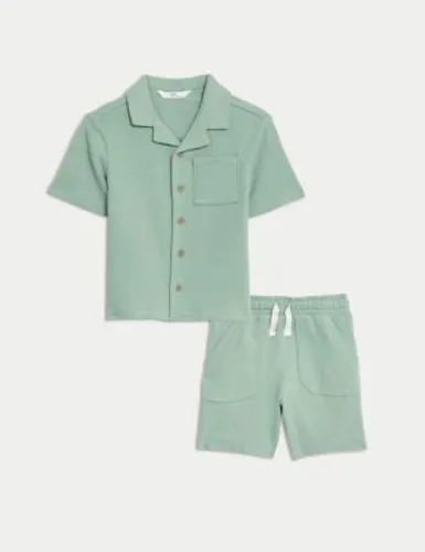 M&S Boys 2pc Pure Cotton Top & Bottom Outfit (2-8 Yrs) - 3-4 Y - Green, Green