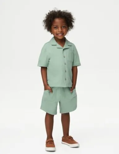 M&S Boys 2pc Pure Cotton Top & Bottom Outfit (2-8 Yrs) - 3-4 Y - Green, Green