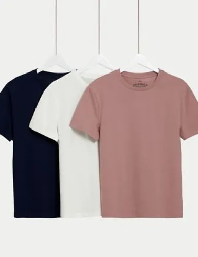 M&S Boys 3pk Pure Cotton Plain T-Shirts (6-16 Yrs) - 14-15 - Pink Mix, Pink Mix