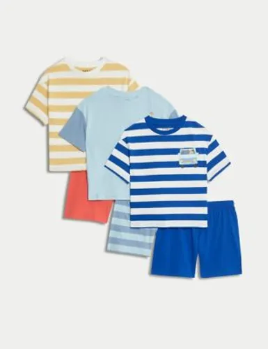 M&S Boys 3pk Pure Cotton Striped Pyjama Sets (1-8 Yrs) - 1-2Y - Yellow Mix, Yellow Mix